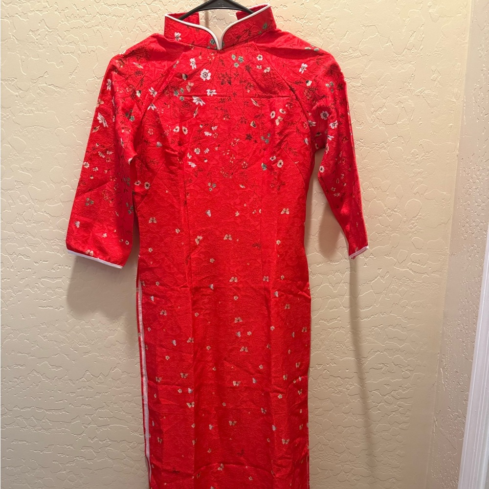 Red Embroidered Women's Ao Dai Dress